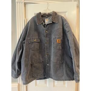 VTG Carhartt CO2PLT Blanket Lined Chore Jacket Men 2XL Aztec Grunge Blue Collar